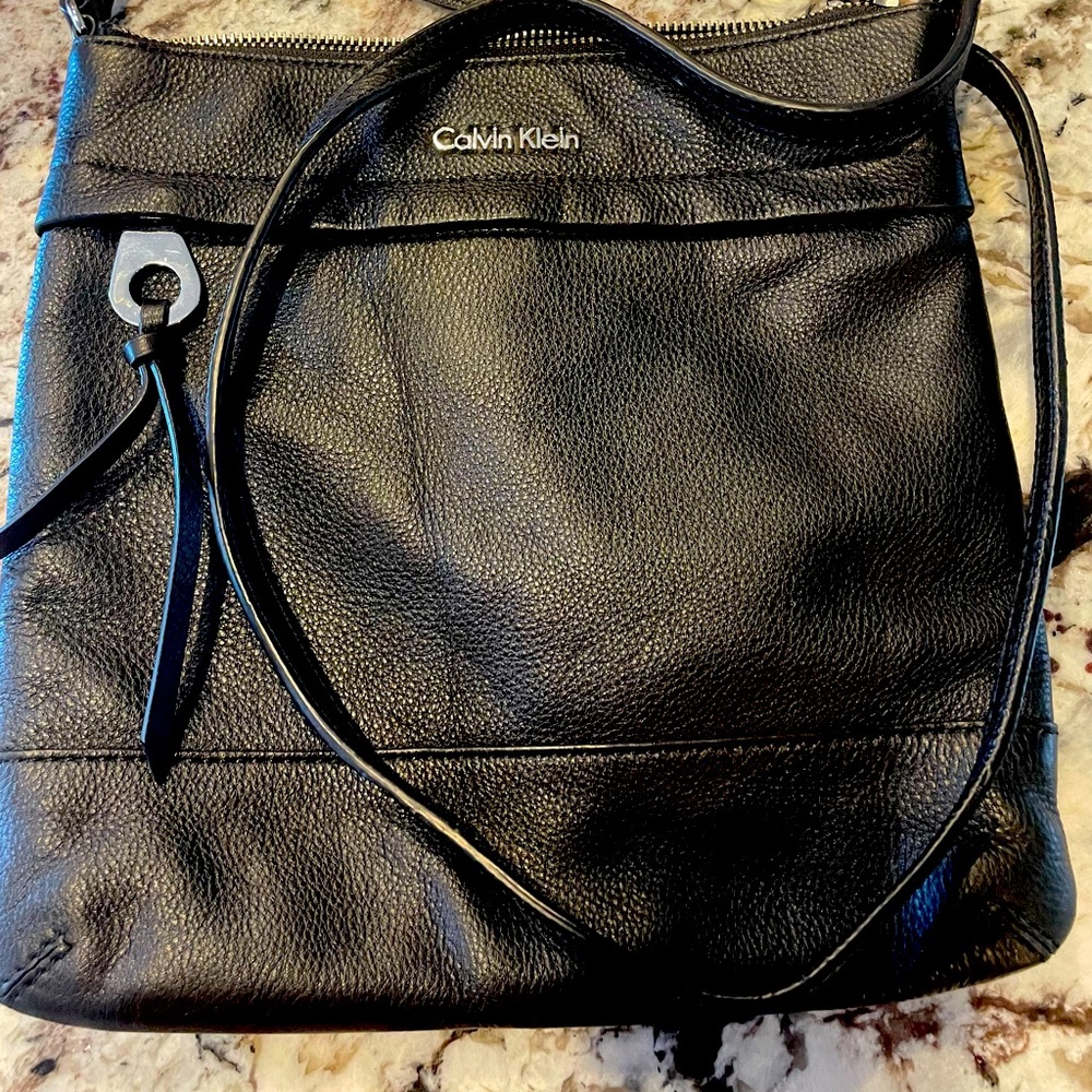 Black leather Calvin Klein crossbody bag